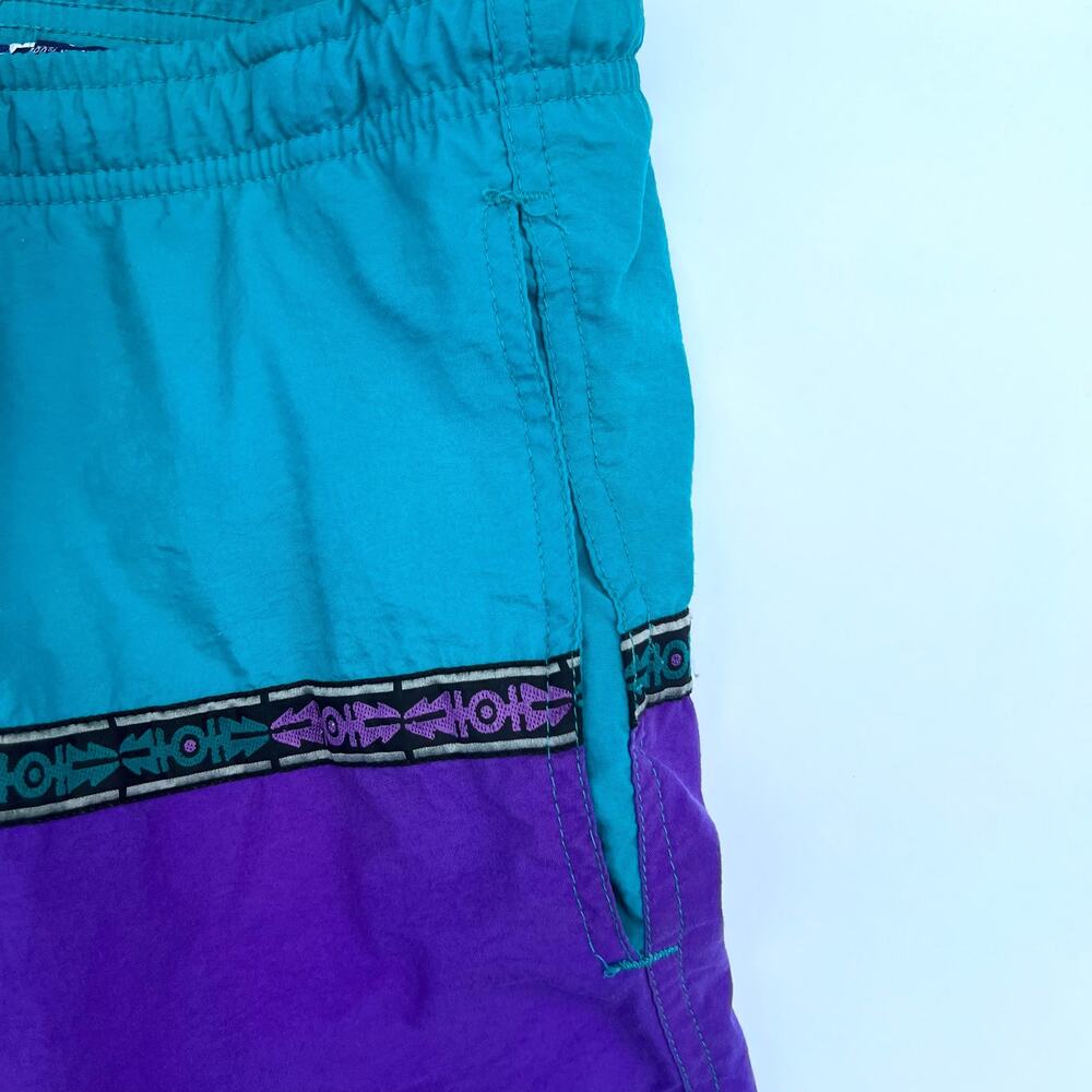 Vintage Fast Breakers Blue Purple Tribal Swim Suit Trunks Board Shorts Surf S M - Picture 5 of 10